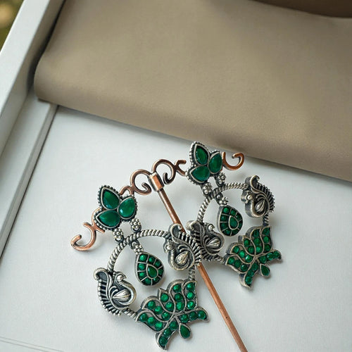 Boho Green Leaf & Peacock Earrings – view 2