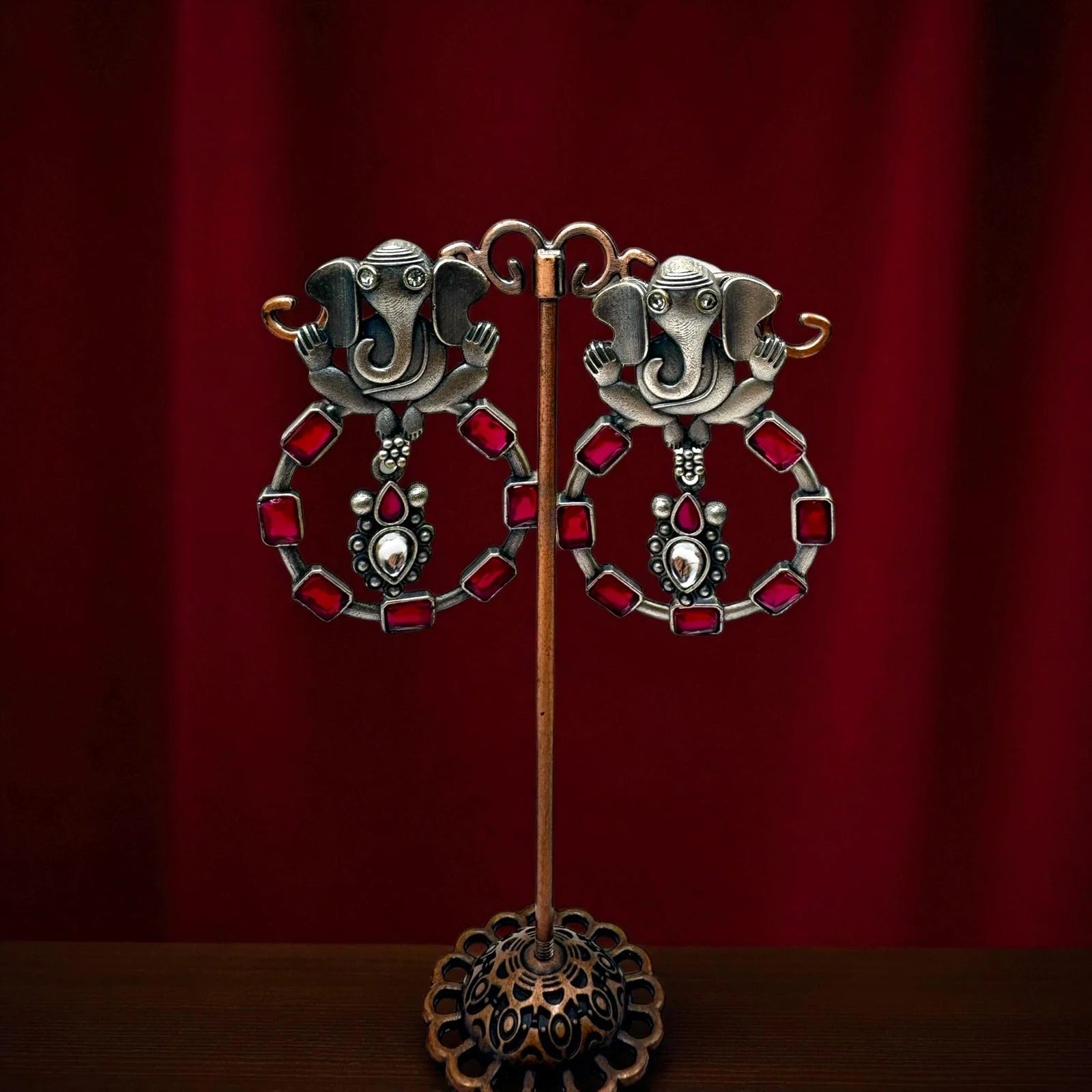 Ganesha Earring with Red Stones