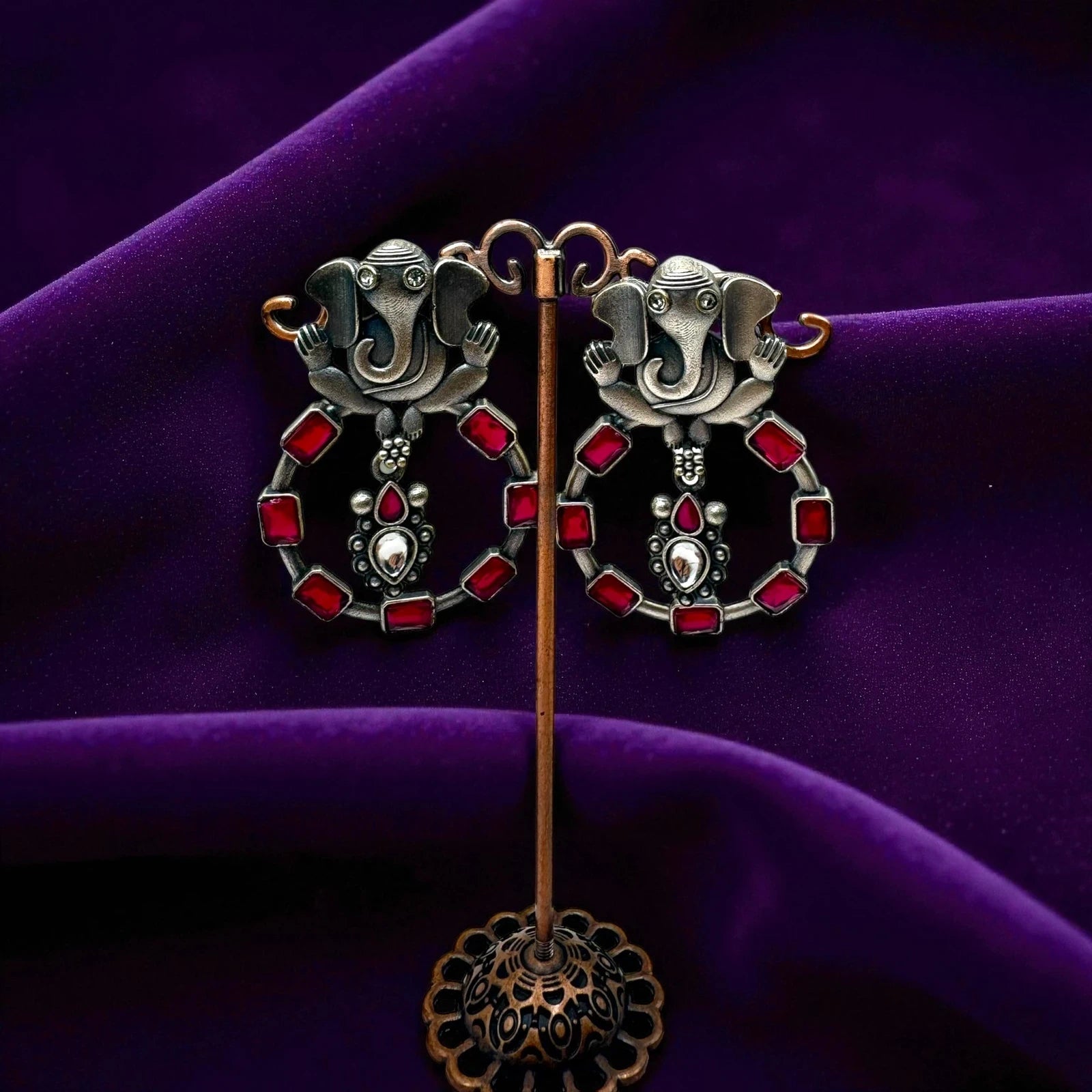 Ganesha Earring with Red Stones – view 3