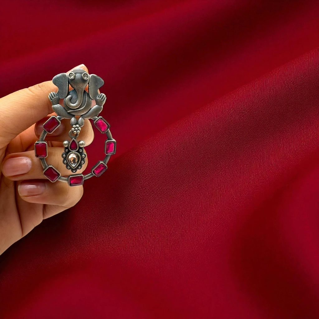 Ganesha Earring with Red Stones – view 2