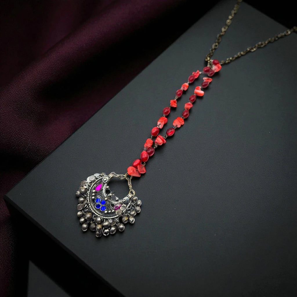 Boho Tribal Red Beaded Necklace – view 4