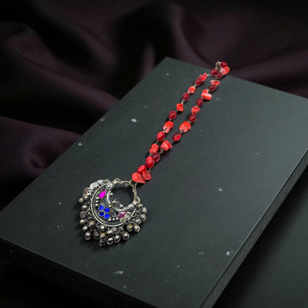 Boho Tribal Red Beaded Necklace – view 3