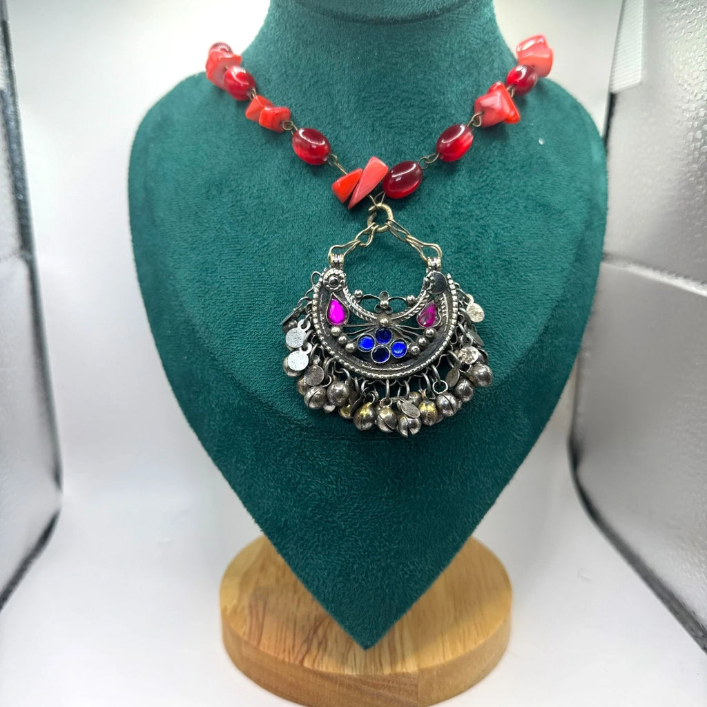 Boho Tribal Red Beaded Necklace – view 2