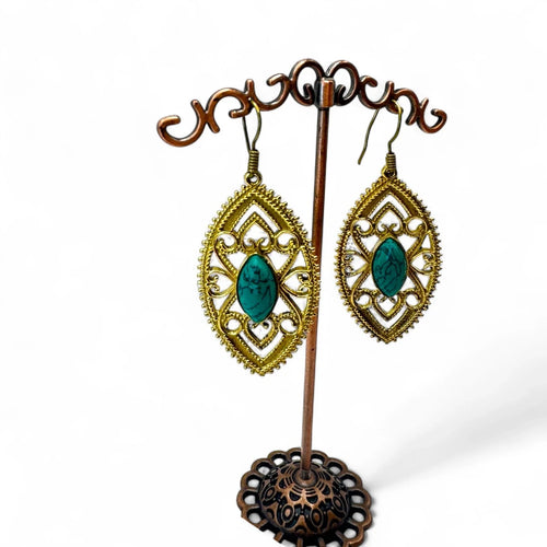 Boho Gold Filigree Earrings with Natural Stone