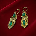 Vintage-Style Gold Earrings with Green Stone