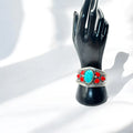 Boho Silver-Tone Cuff Bracelet with Turquoise & Red Stones