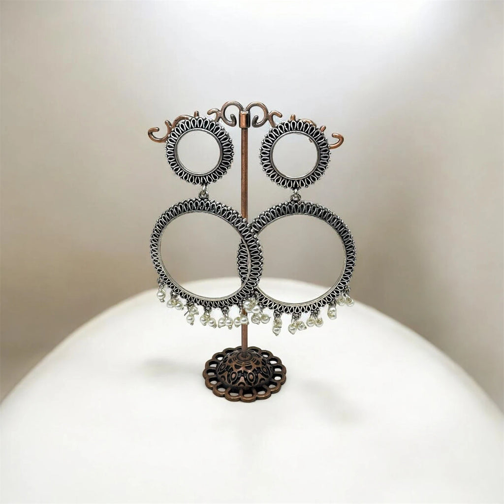 Boho Silver-Tone Hoop Earrings with Pearl Charms – view 3