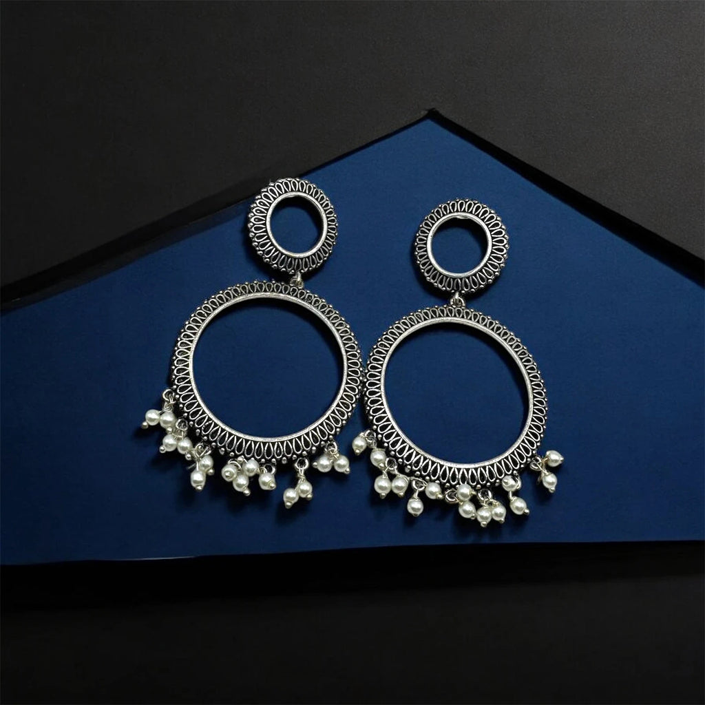 Boho Silver-Tone Hoop Earrings with Pearl Charms