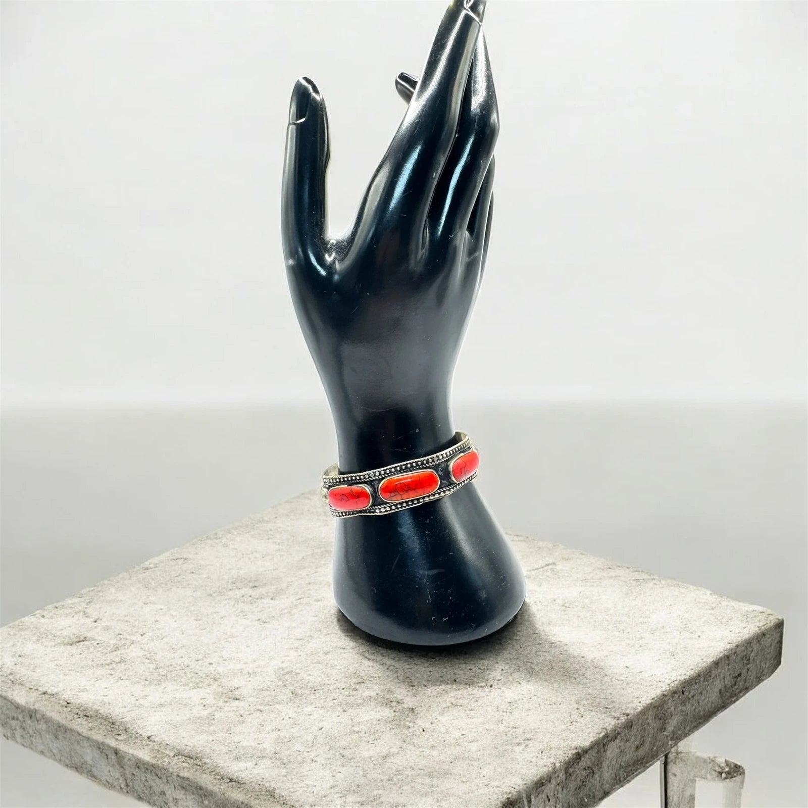 Boho Silver-Tone Bracelet with Red Stones – view 3