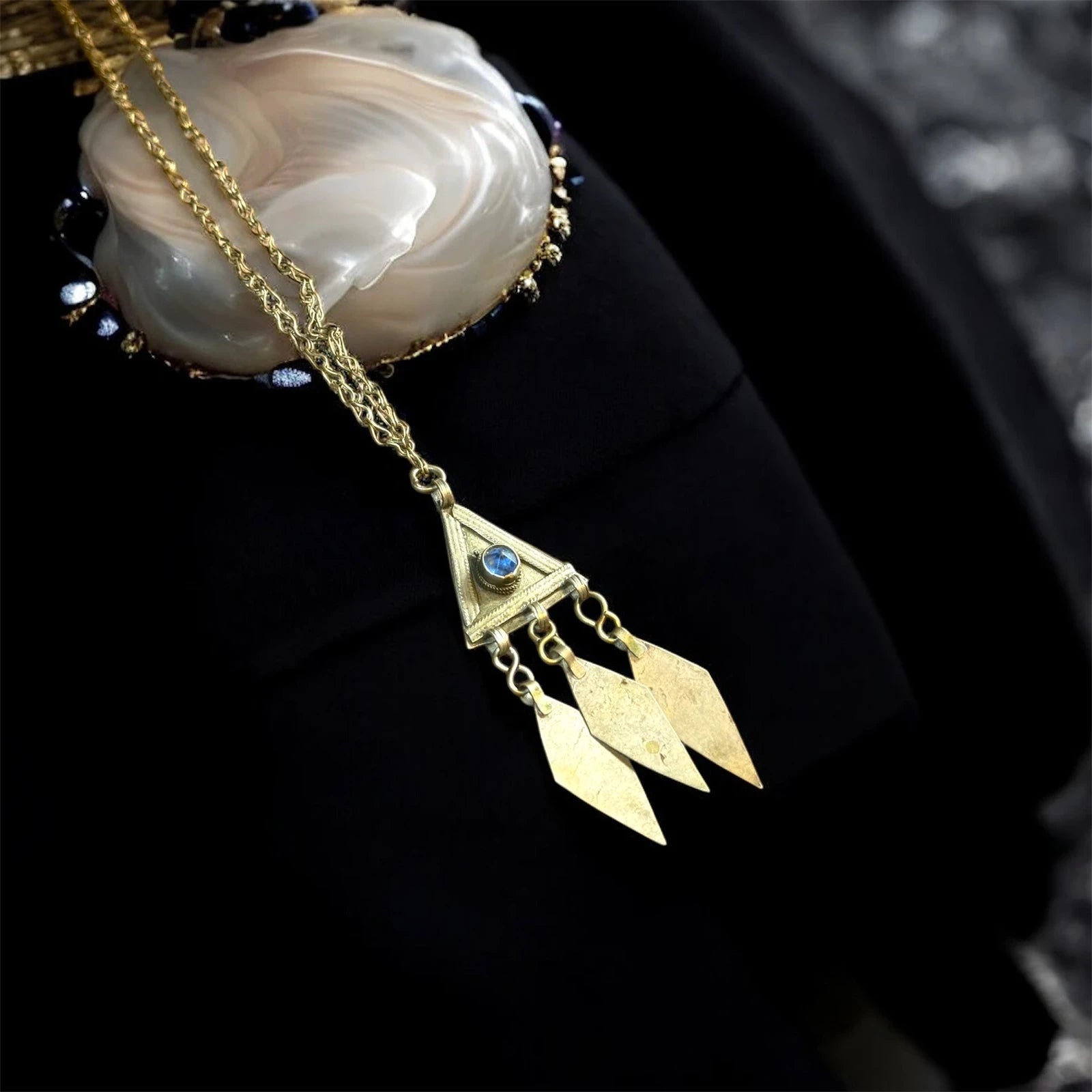 Gold Tribal Triangle Pendant Necklace – view 3
