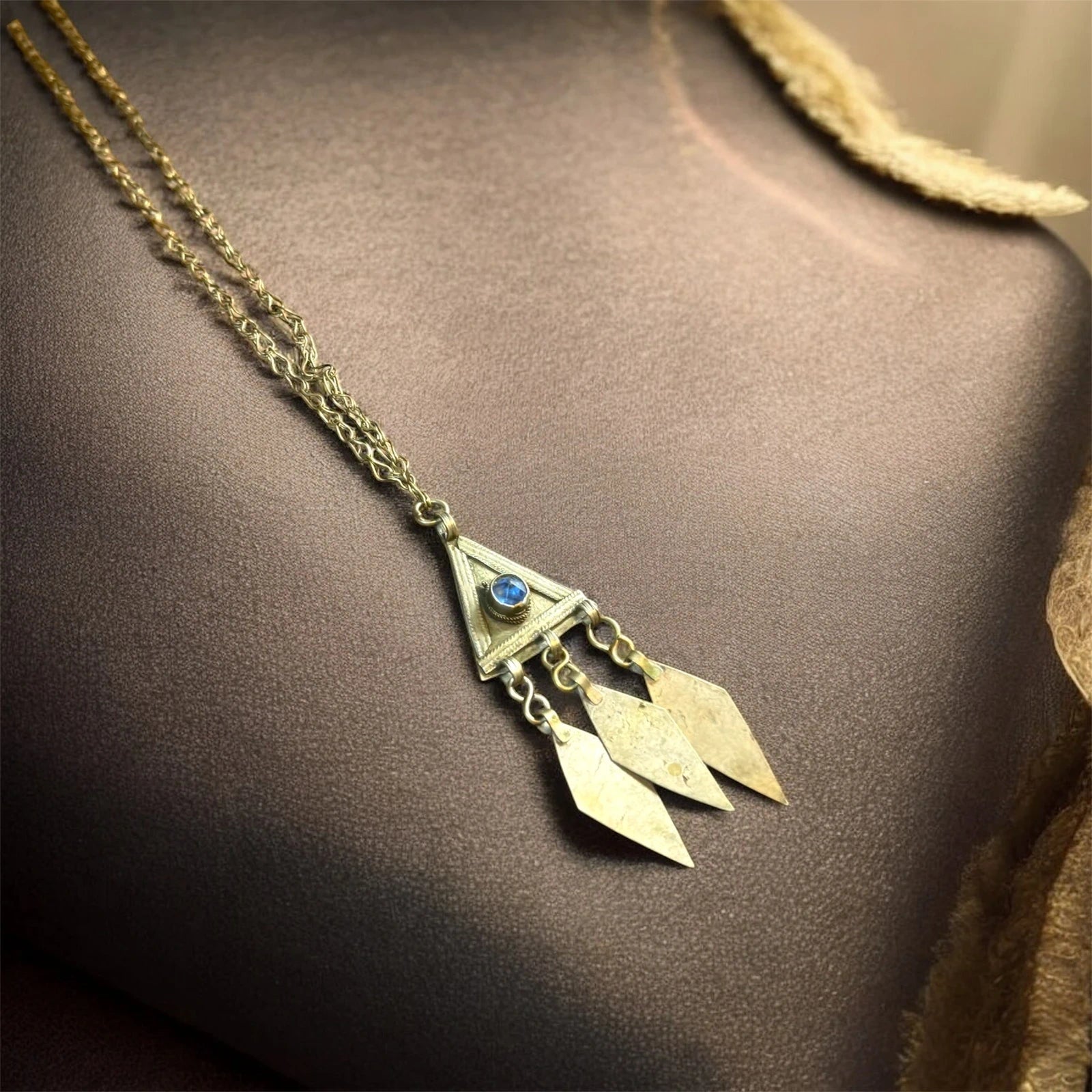 Gold Tribal Triangle Pendant Necklace