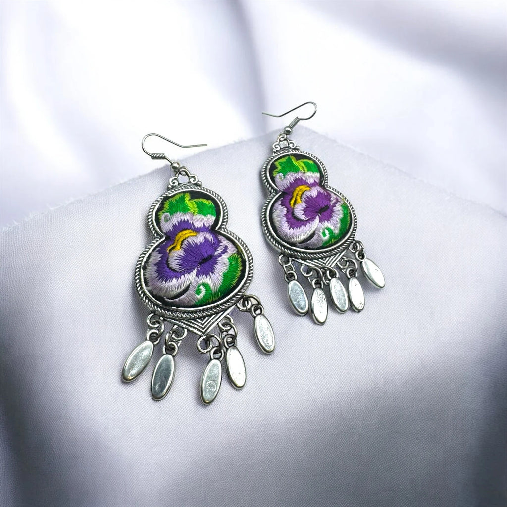Boho Embroidered Floral Earring – view 3