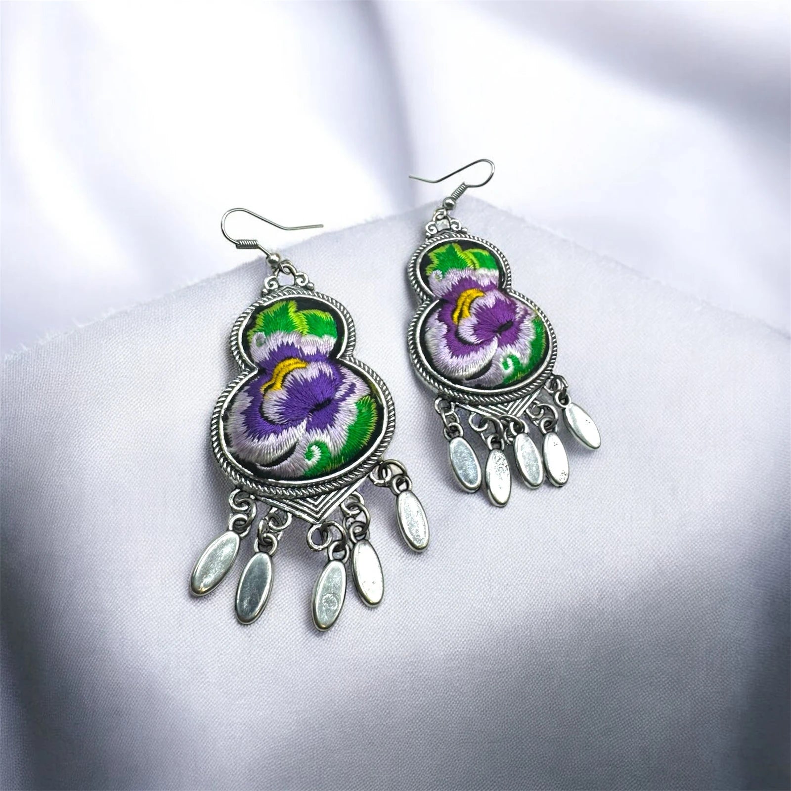 Boho Embroidered Floral Earring – view 3