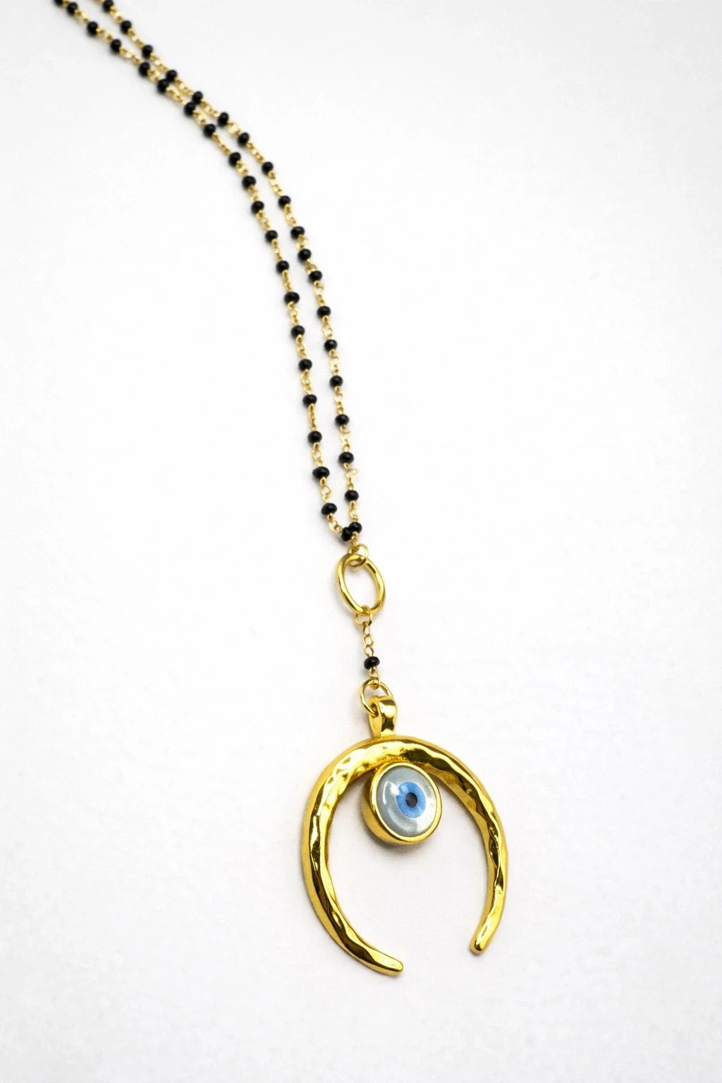 Gold Crescent Moon Evil Eye Necklace – view 3