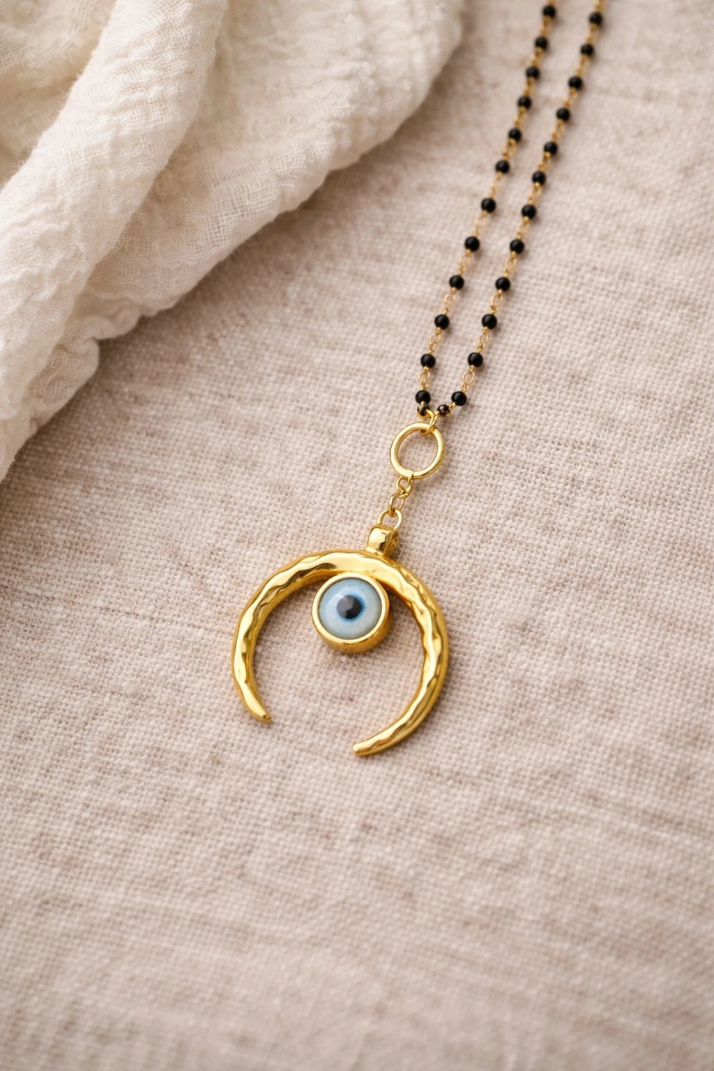 Gold Crescent Moon Evil Eye Necklace