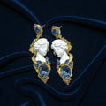 Cameo Pendant with Blue Crystal Earrings