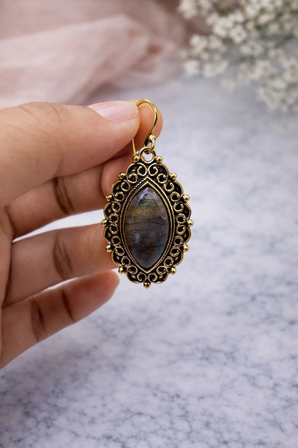 Boho Labradorite Earrings – view 3