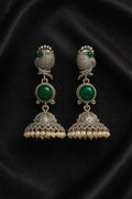 Owl Jhumka Earrings with green stone