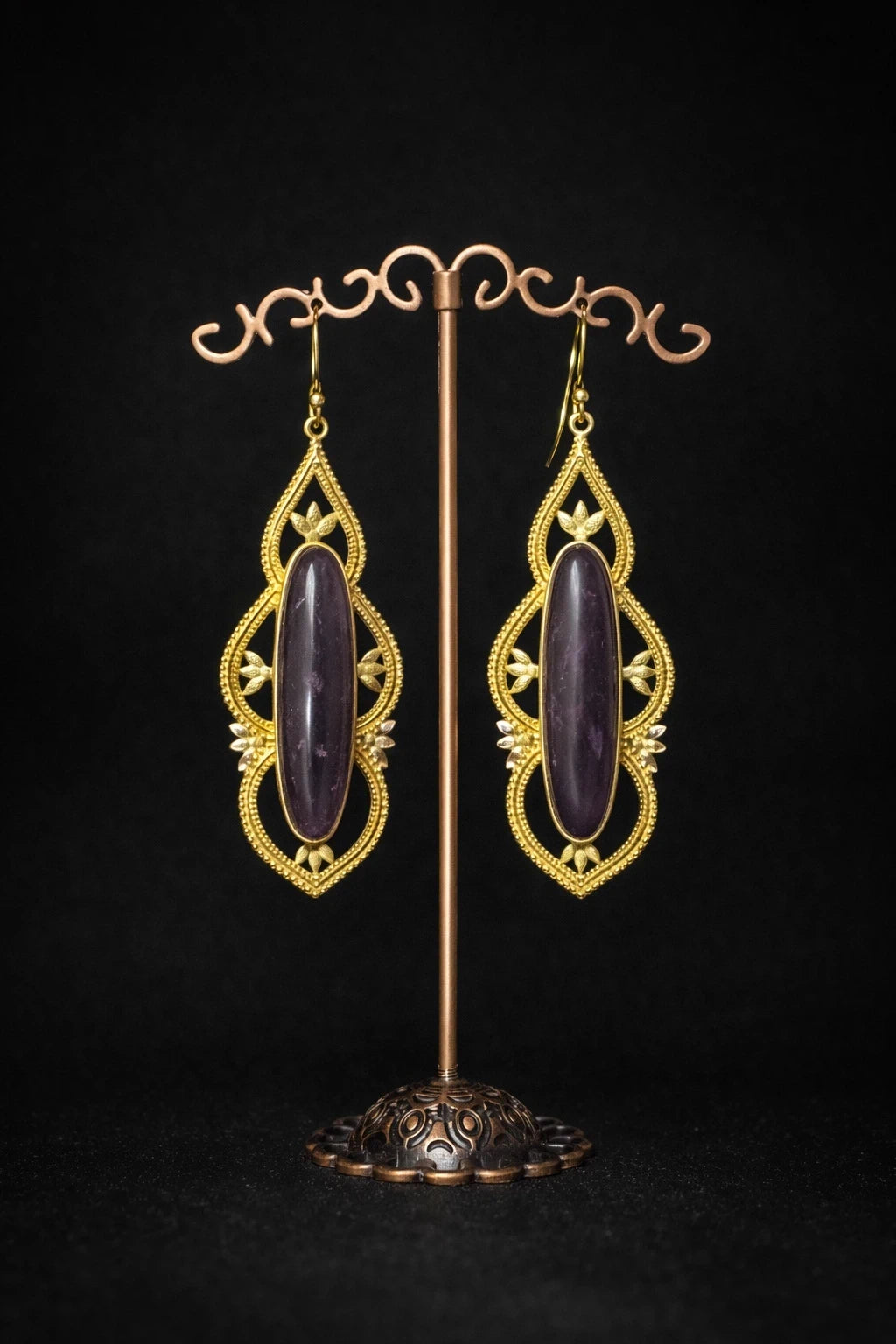 Amethyst Drop Earrings -with Purple Stone – view 3