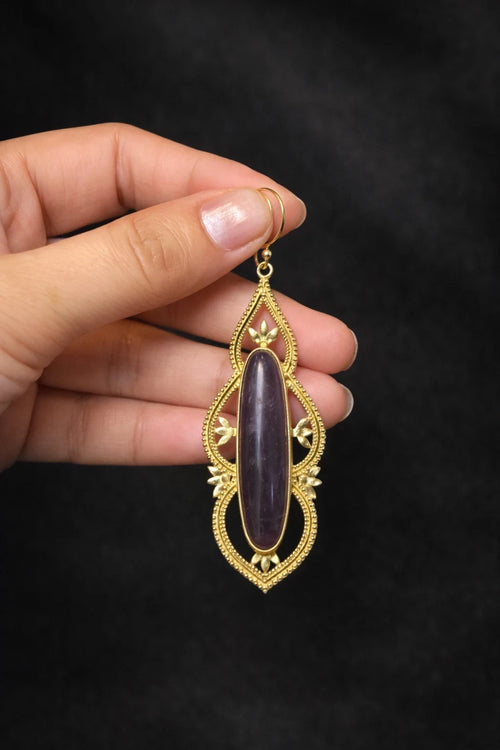 Amethyst Drop Earrings -with Purple Stone – view 2