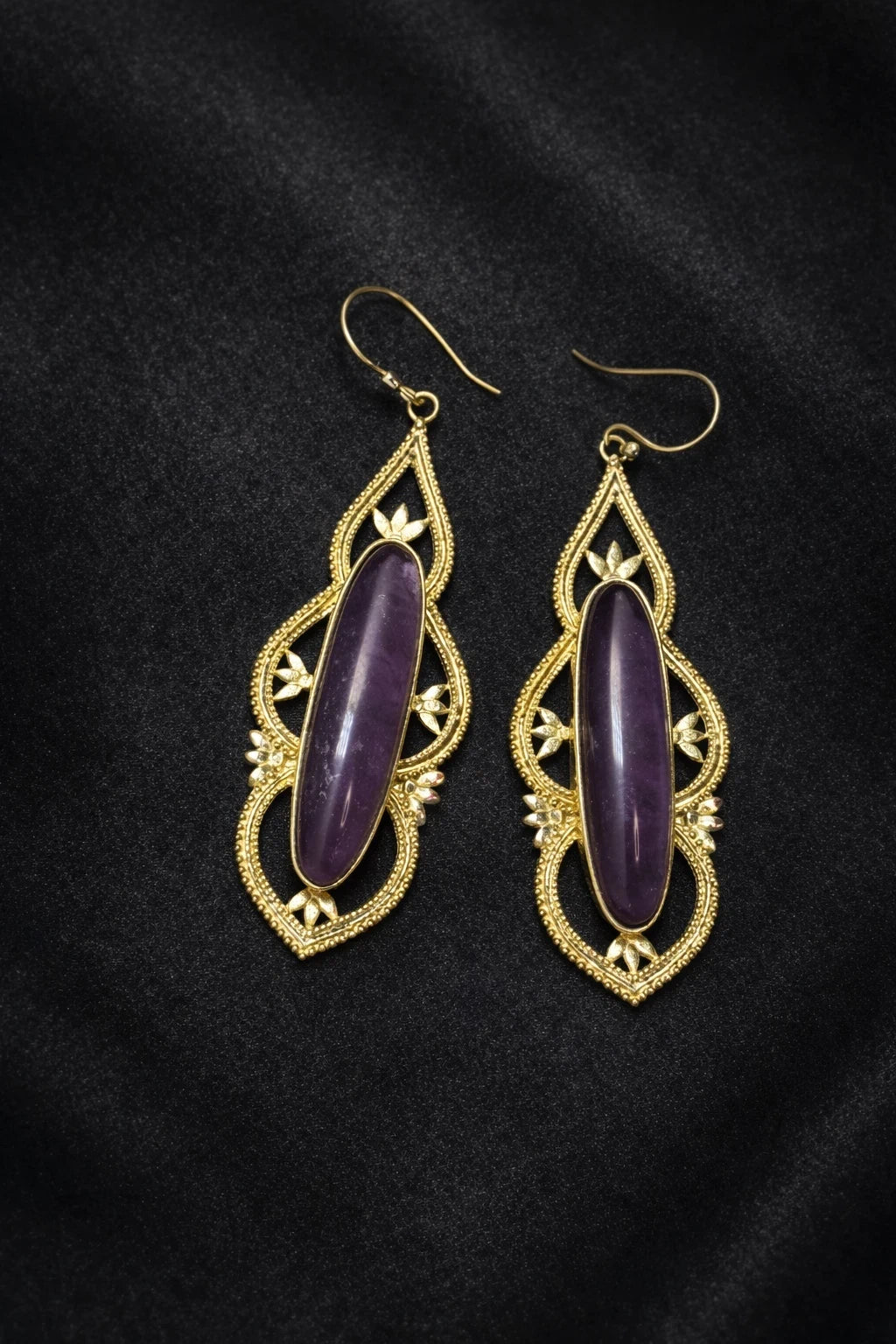 Amethyst Drop Earrings -with Purple Stone