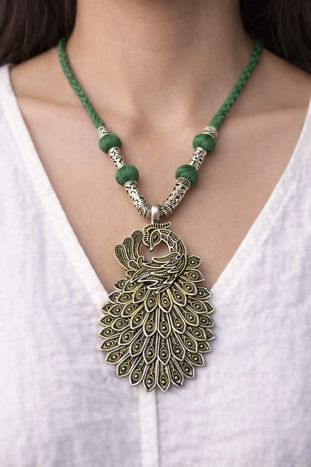 Green Peacock Pendant Necklace