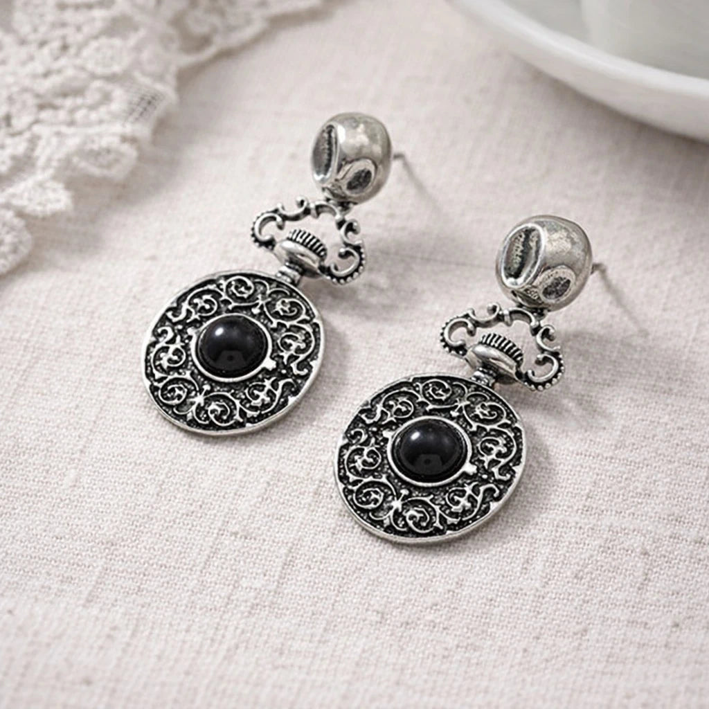 Vintage Drop Earrings with Black Onyx Stone – view 3