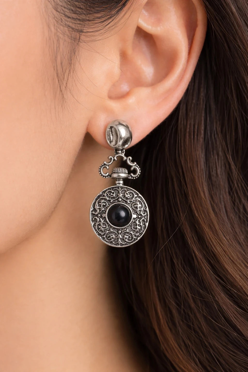 Vintage Drop Earrings with Black Onyx Stone