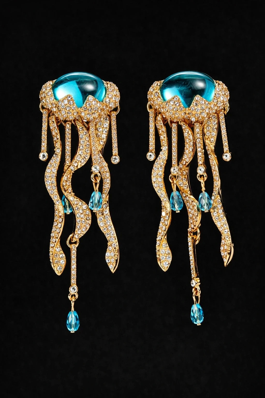 Jellyfish Statement Earrings with Blue Crystals