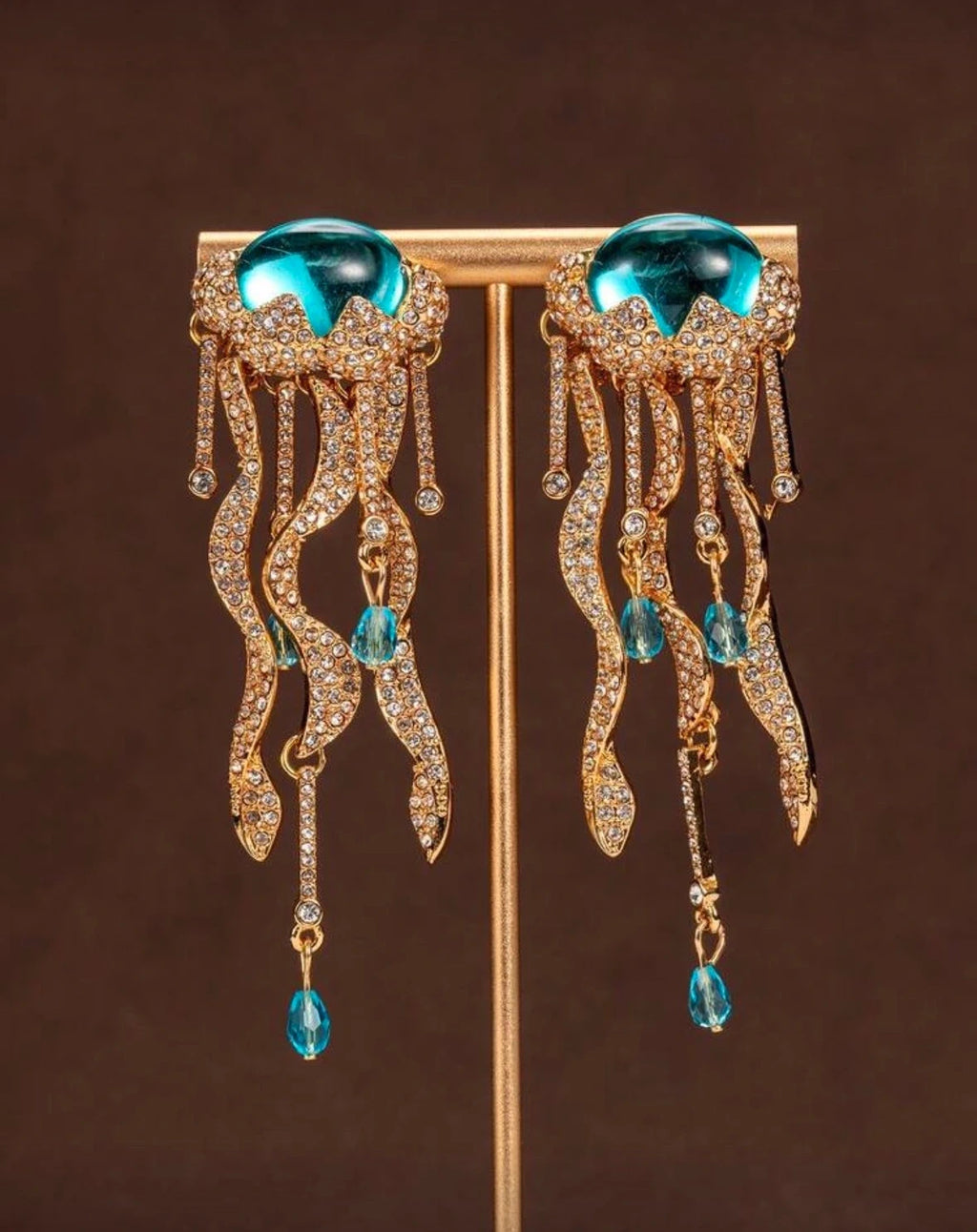 Jellyfish Statement Earrings with Blue Crystals – view 3
