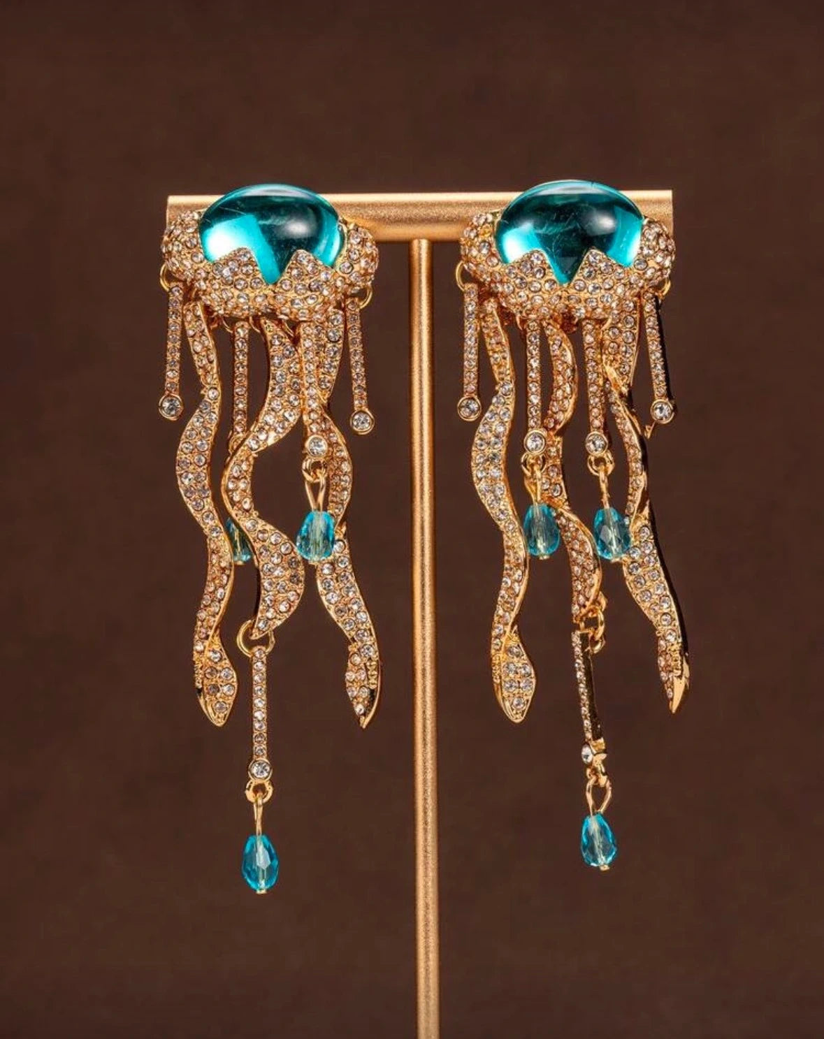 Jellyfish Statement Earrings with Blue Crystals – view 3