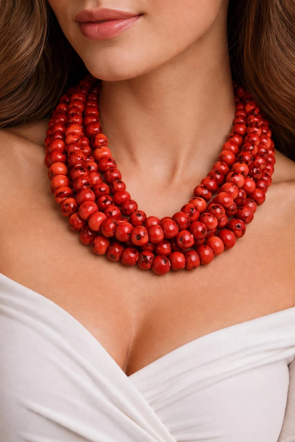 Statement Red Coral unisex Bead Necklace
