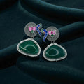 Peacock Earrings with Green Stone
