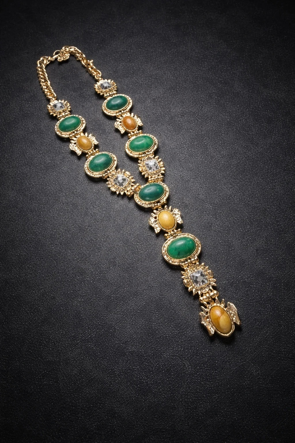 Luxury Gold Necklace with Green & Amber Stones
