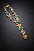 Luxury Gold Necklace with Green & Amber Stones