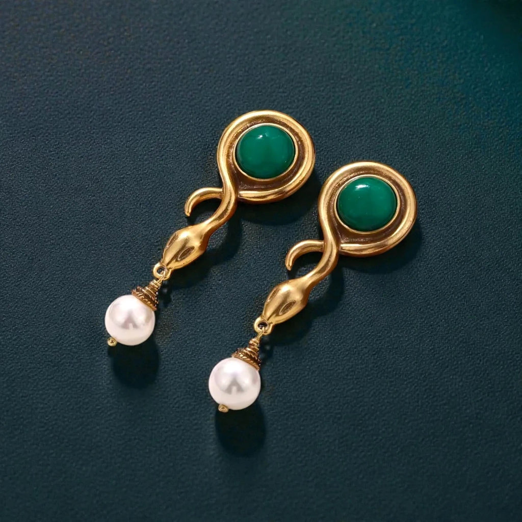 Vintage Metal Snake Pearl Drop Earring