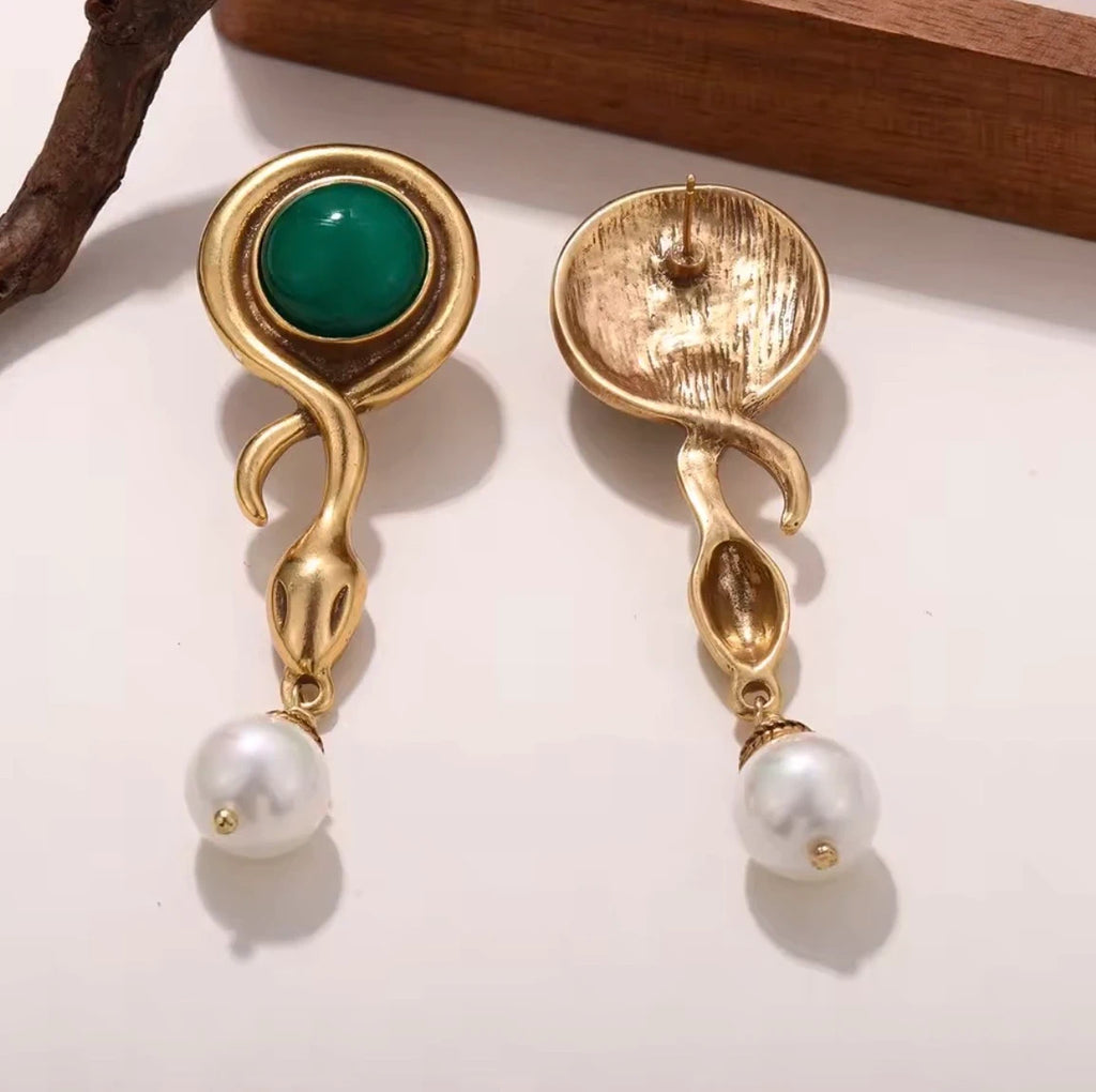 Vintage Metal Snake Pearl Drop Earring – view 2