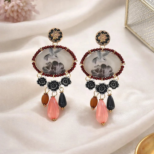 Bohemian style Floral Statement Drop Earrings – view 2