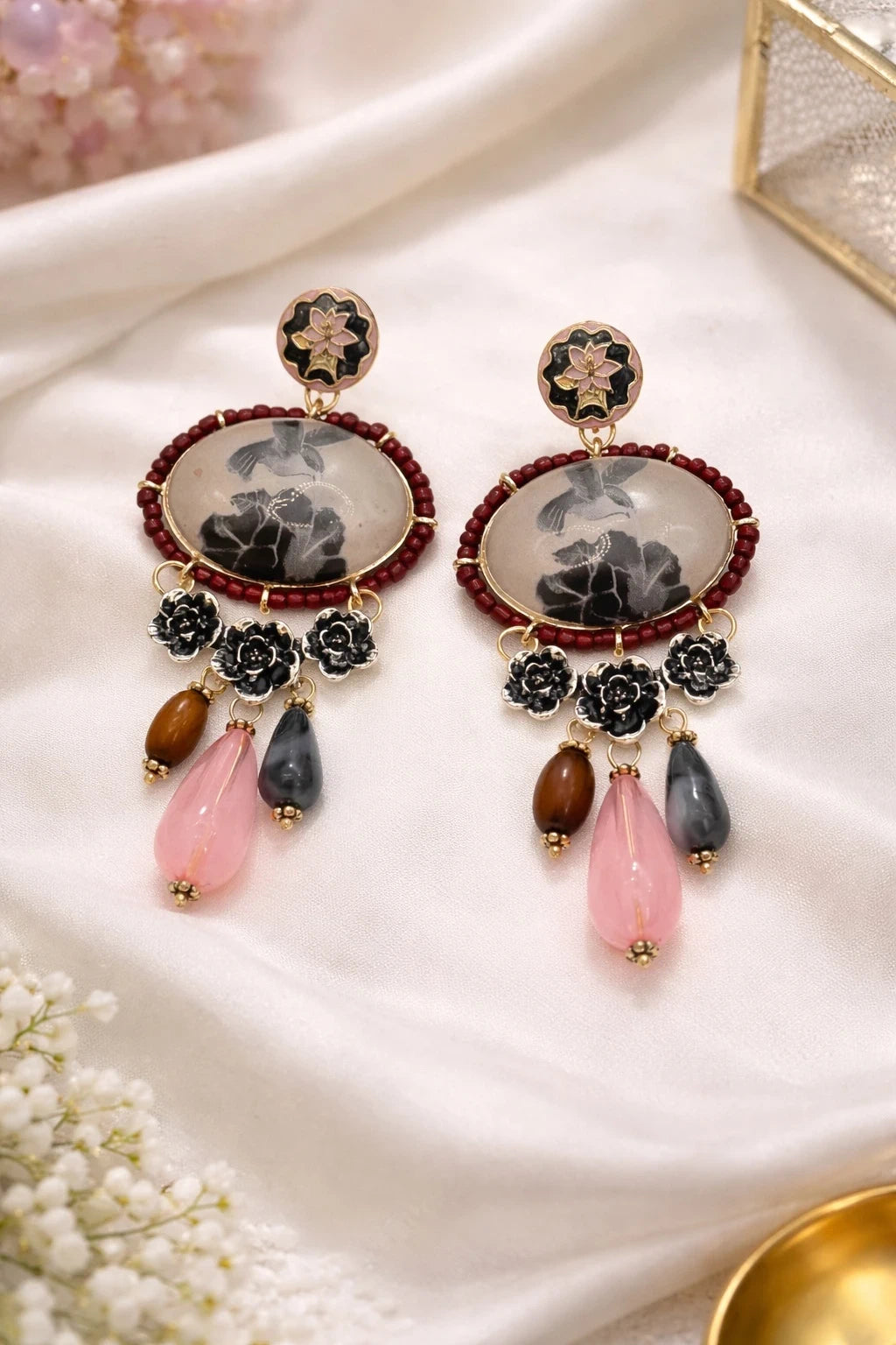 Bohemian style Floral Statement Drop Earrings
