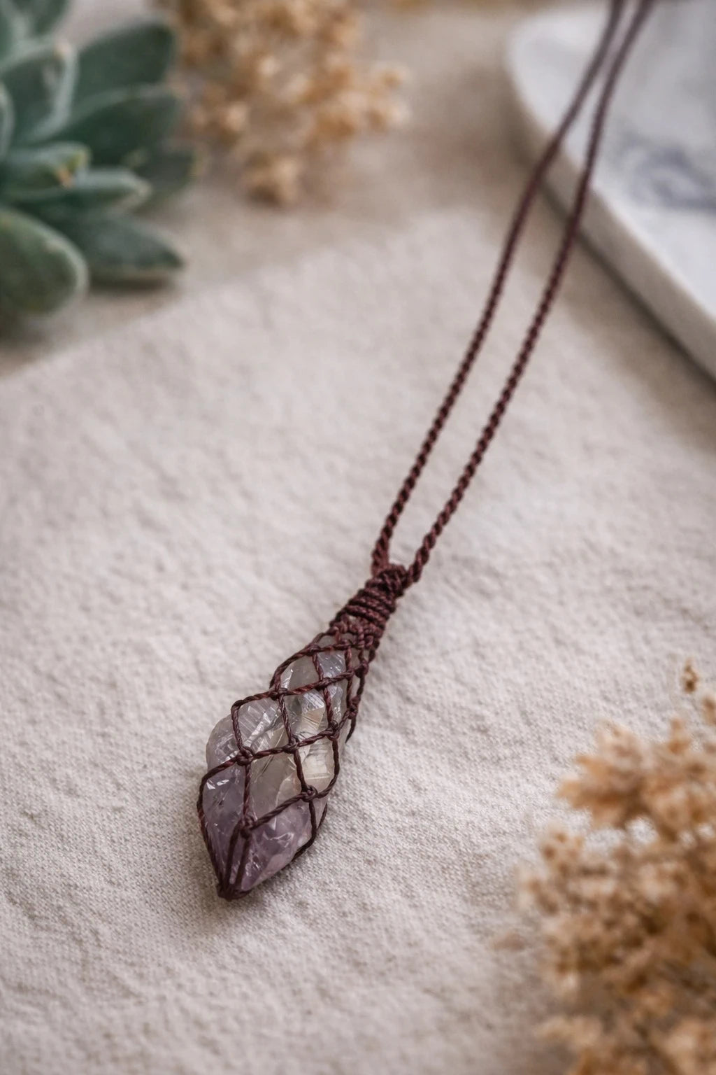 Handmade Amethyst Macrame Necklace