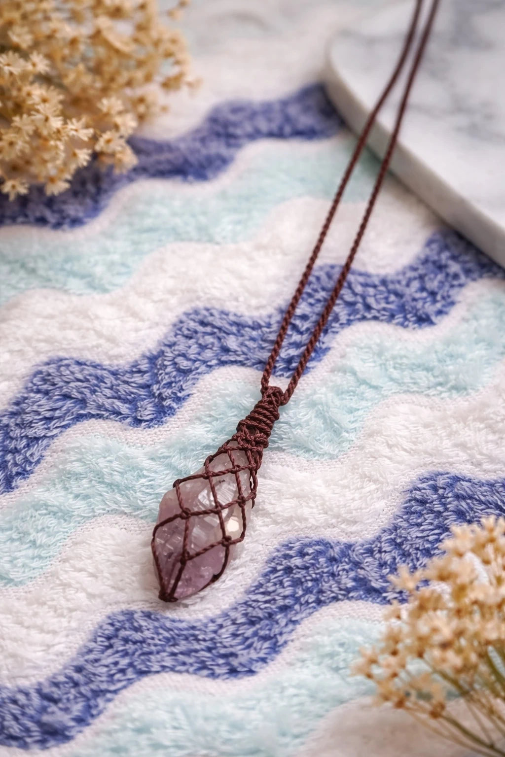 Handmade Amethyst Macrame Necklace – view 3