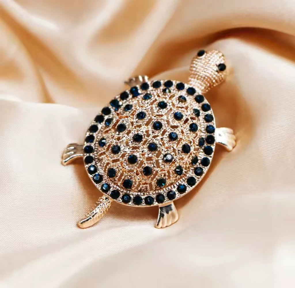 Gold Turtle Brooch with Black Stones – view 2