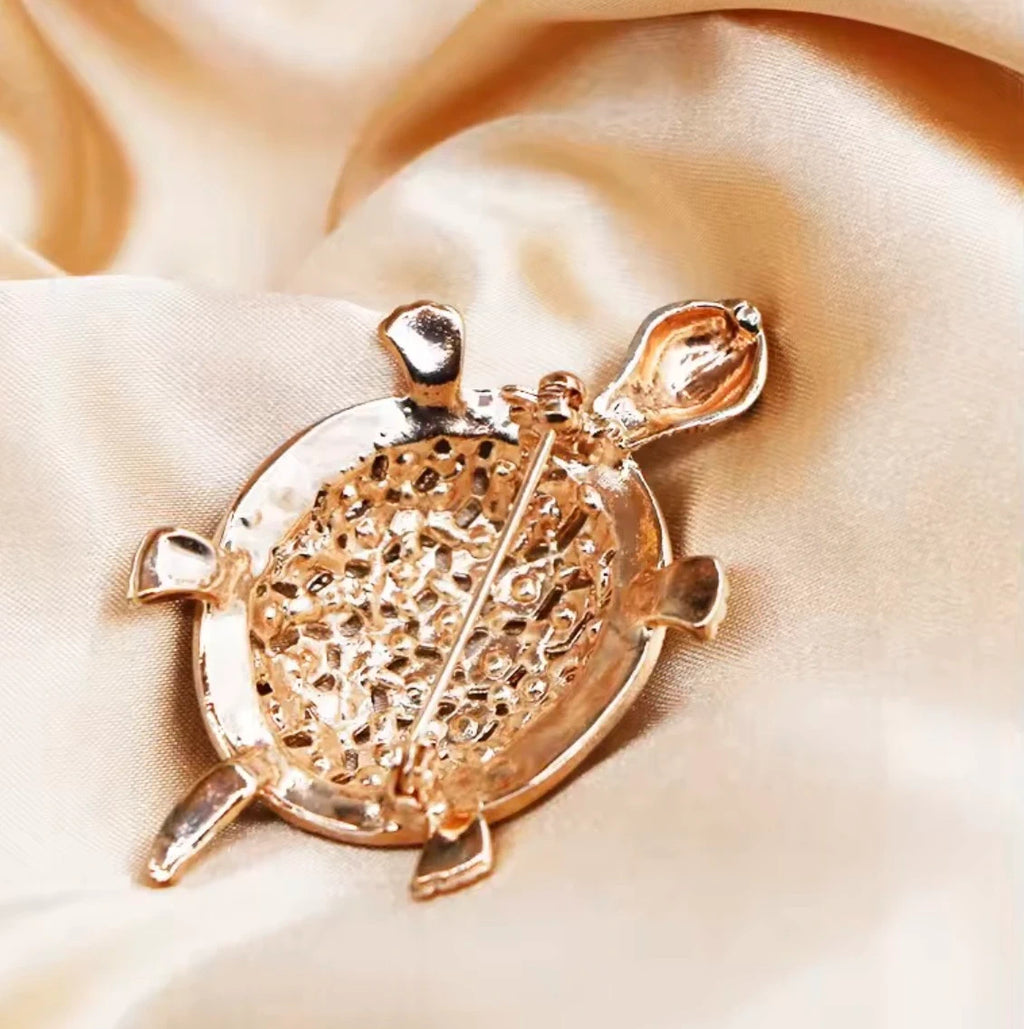 Gold Turtle Brooch with Black Stones – view 3