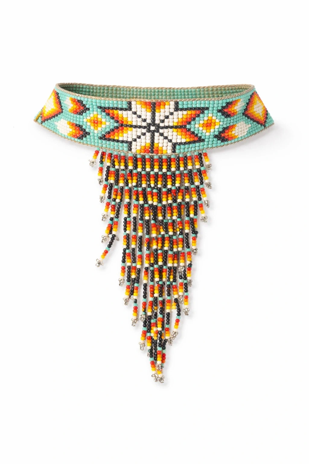 Handcrafted Turquoise Beaded Choker Necklace with Starburst Fringe – view 2