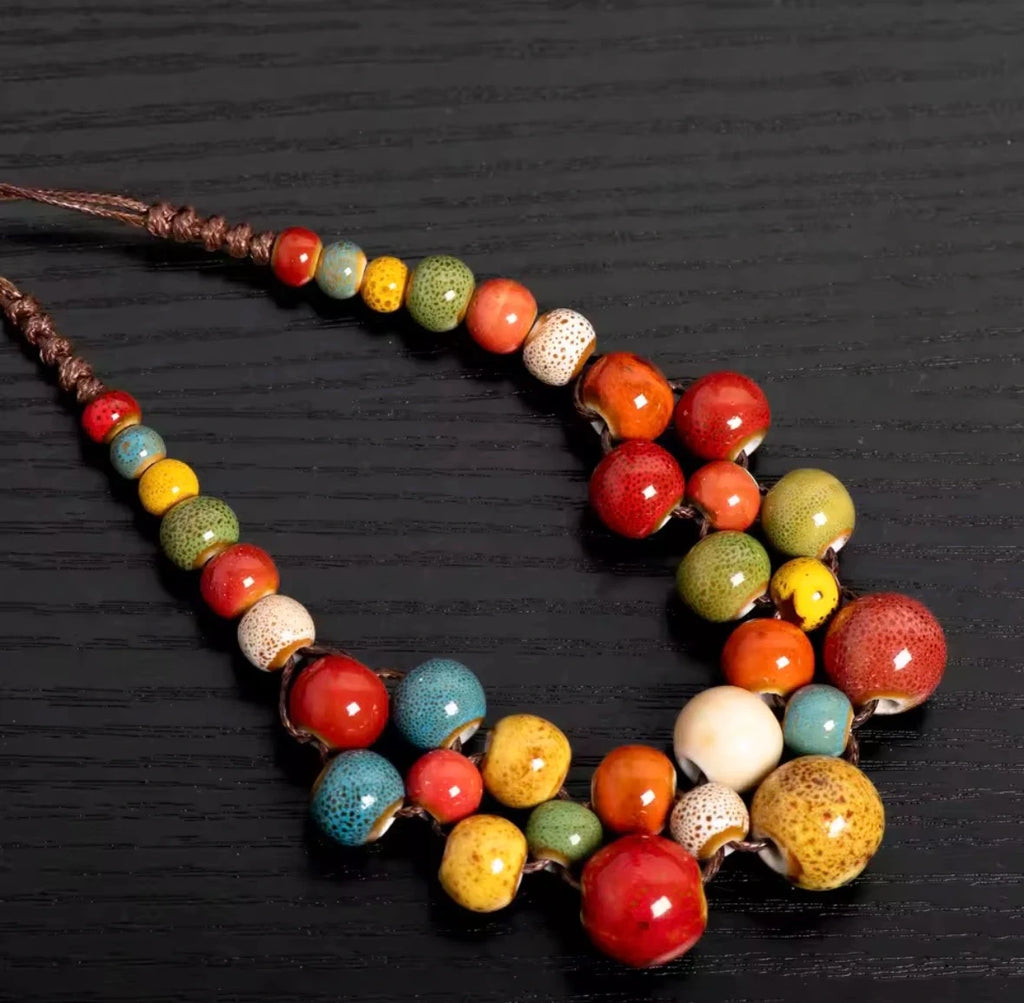 Colorful Handmade Ceramic Necklace Multilayer -Adjustable – view 4