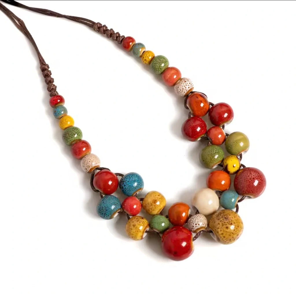 Colorful Handmade Ceramic Necklace Multilayer -Adjustable – view 2