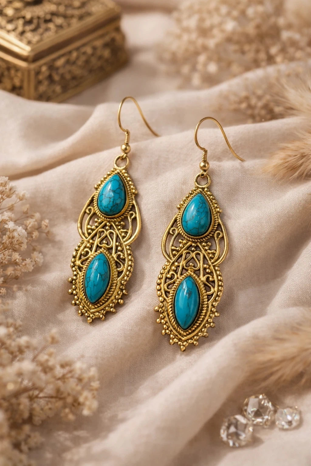 Bohemian Gold Turquoise Drop Earrings