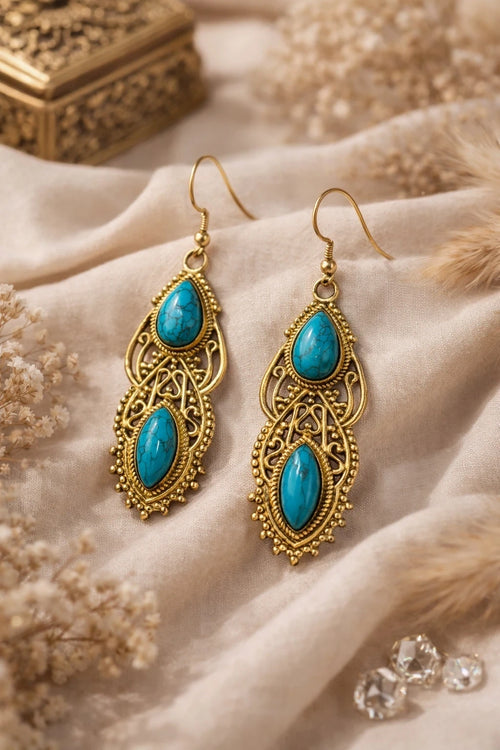 Bohemian Gold Turquoise Drop Earrings