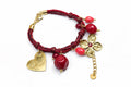 Red Charm Bracelet with Gold Flower & Beads