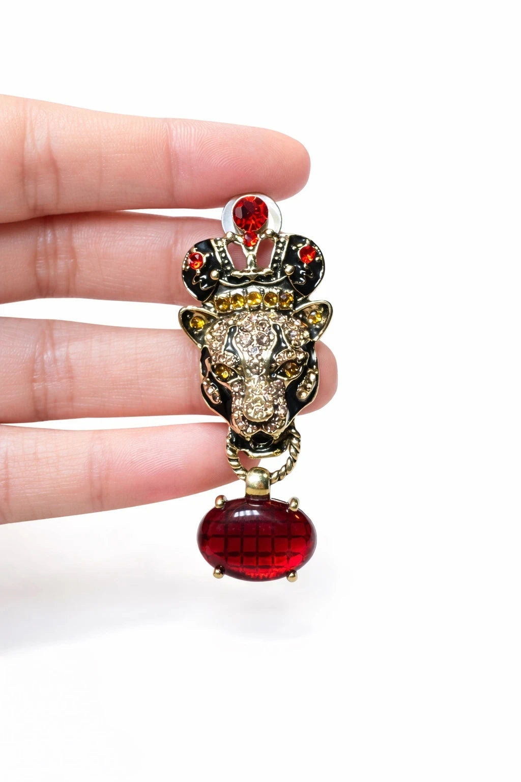 Luxury Panther Head Red Crystal Drop Earrings – view 3